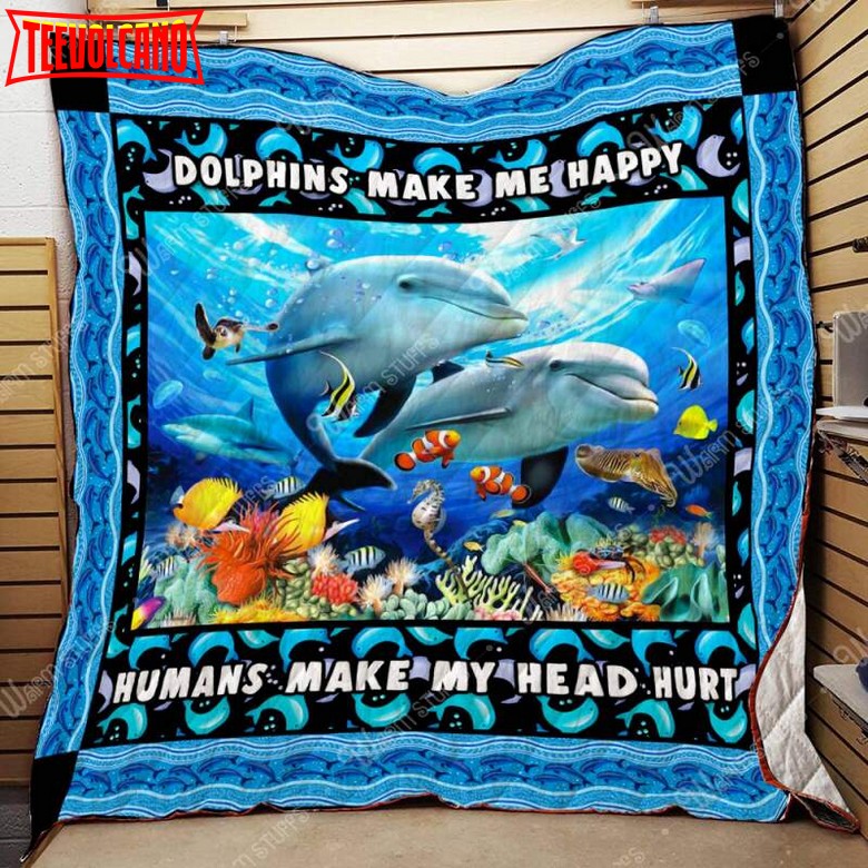 Dolphins Make Me Happy 3D Customized Quilt Blanket