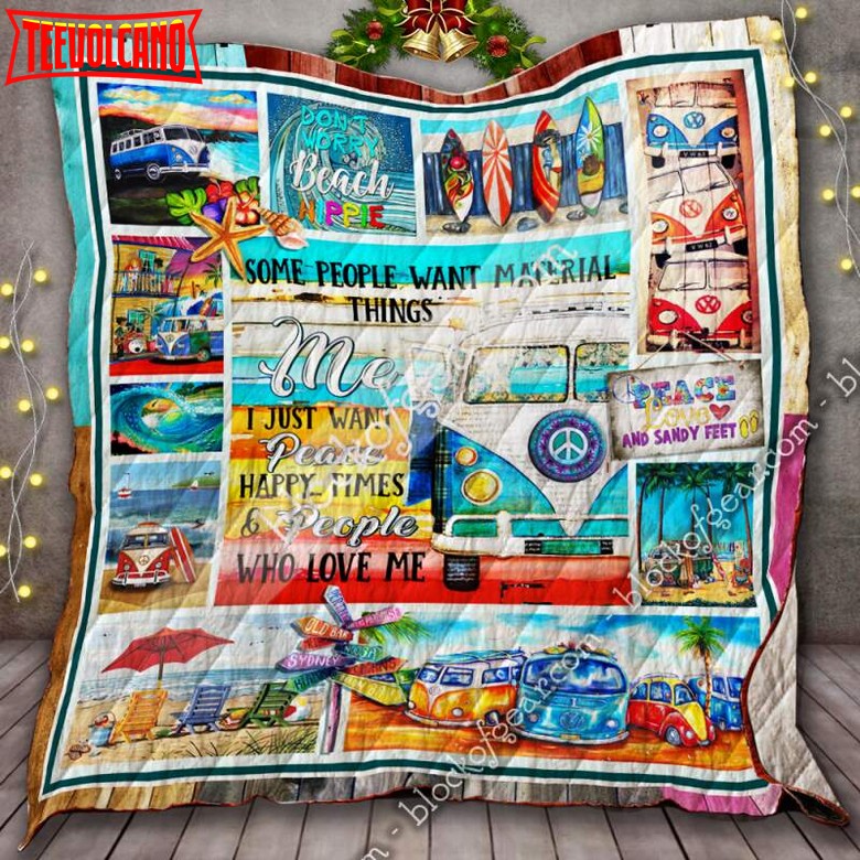 Dont Worry Beach Hippie 3D Quilt Blanket