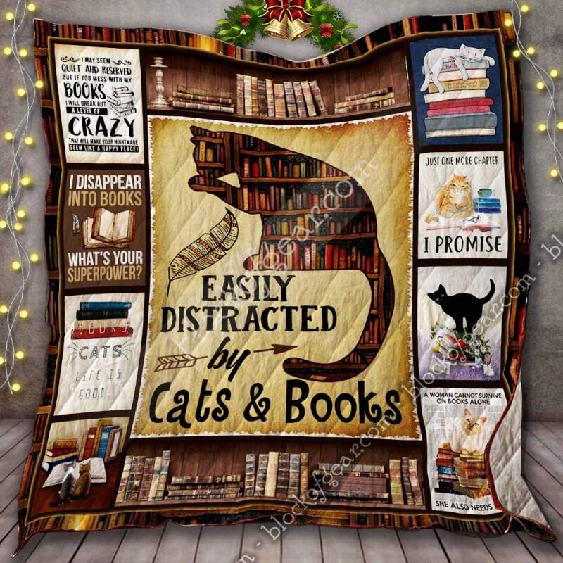 Easily Distracted By Cats And Books 3D Quilt Blanket