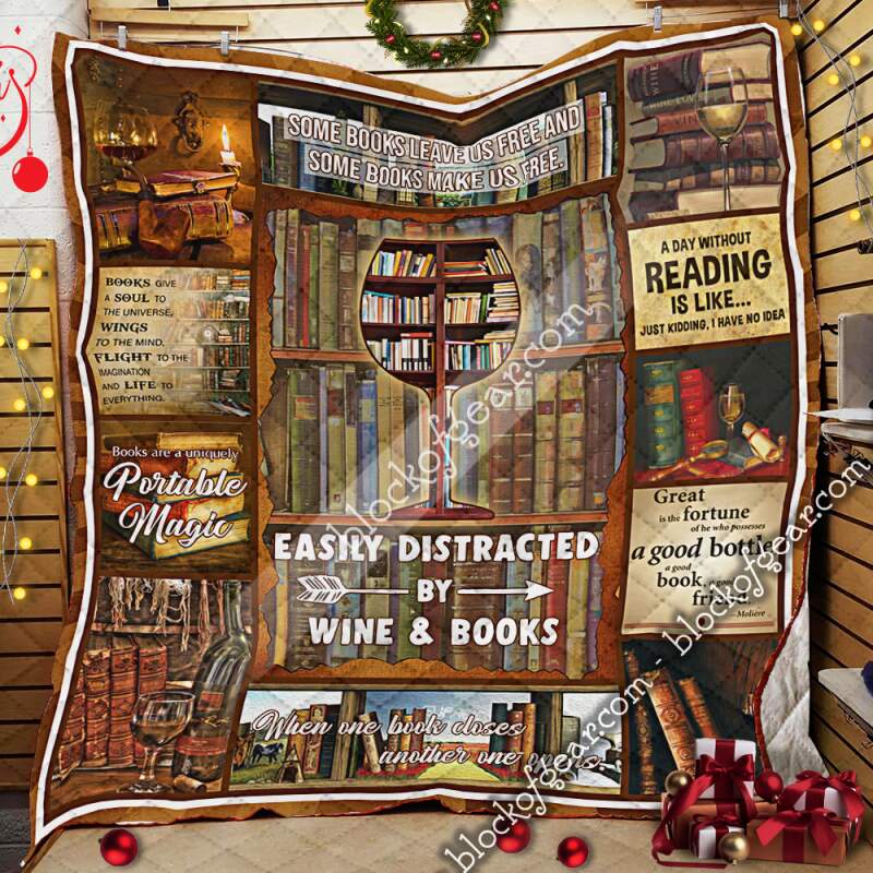 Easily Distracted By Wine And Books 3D Quilt Blanket