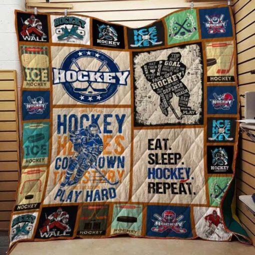 Eat. Sleep. Hockey. Repeat. 3D Customized Quilt Blanket