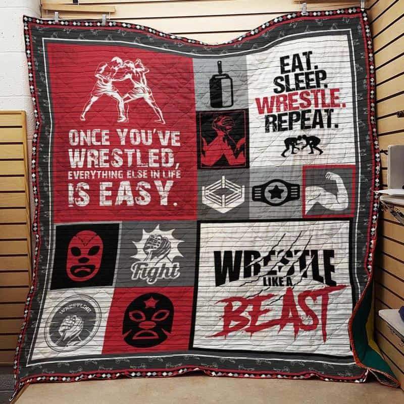 Eat Sleep Wrestling 3D Customized Quilt Blanket