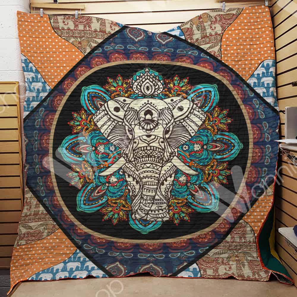 Elephant Mandala 3D Customized Quilt Blanket