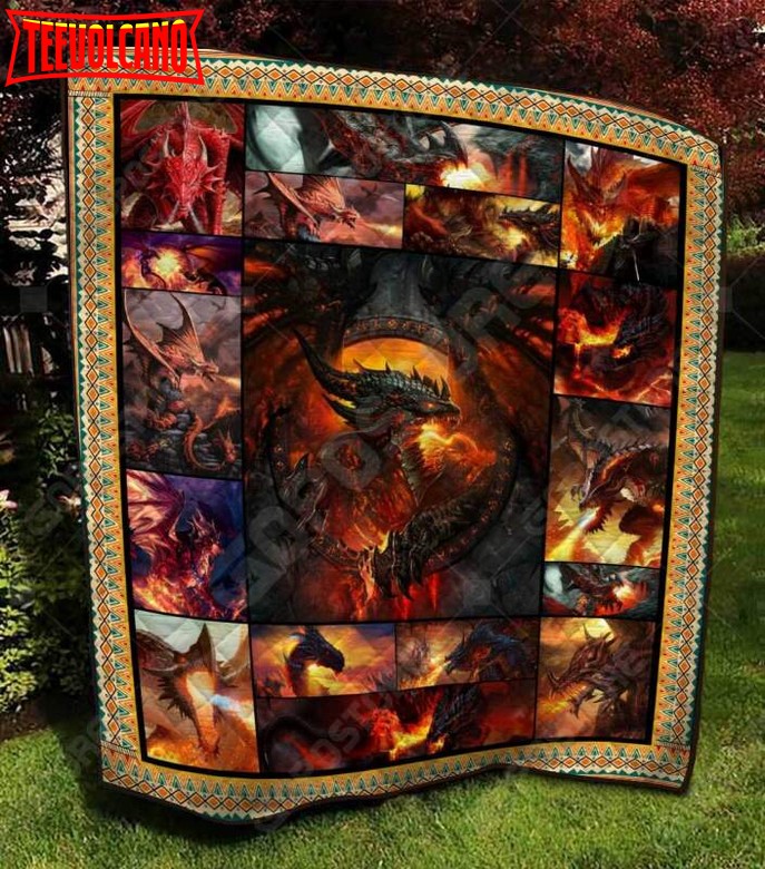 Fire Dragon Art Like 3D Customized Quilt Blanket