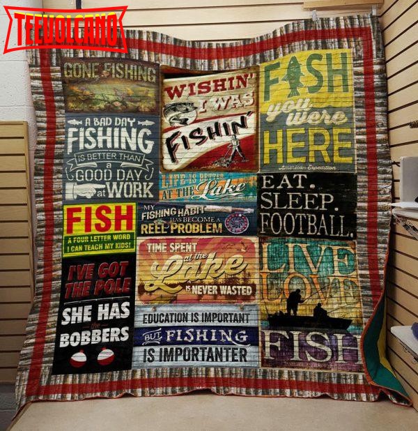 Fishing Fishyou Were Here 3D Customized Quilt Blanket