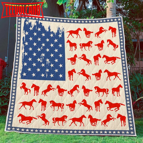 Flag Horse 3D Quilt Blanket