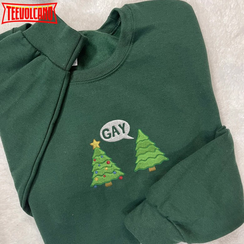 Funny Christmas Tree Gay Embroidered Shirt, LGBT Christmas Shirt