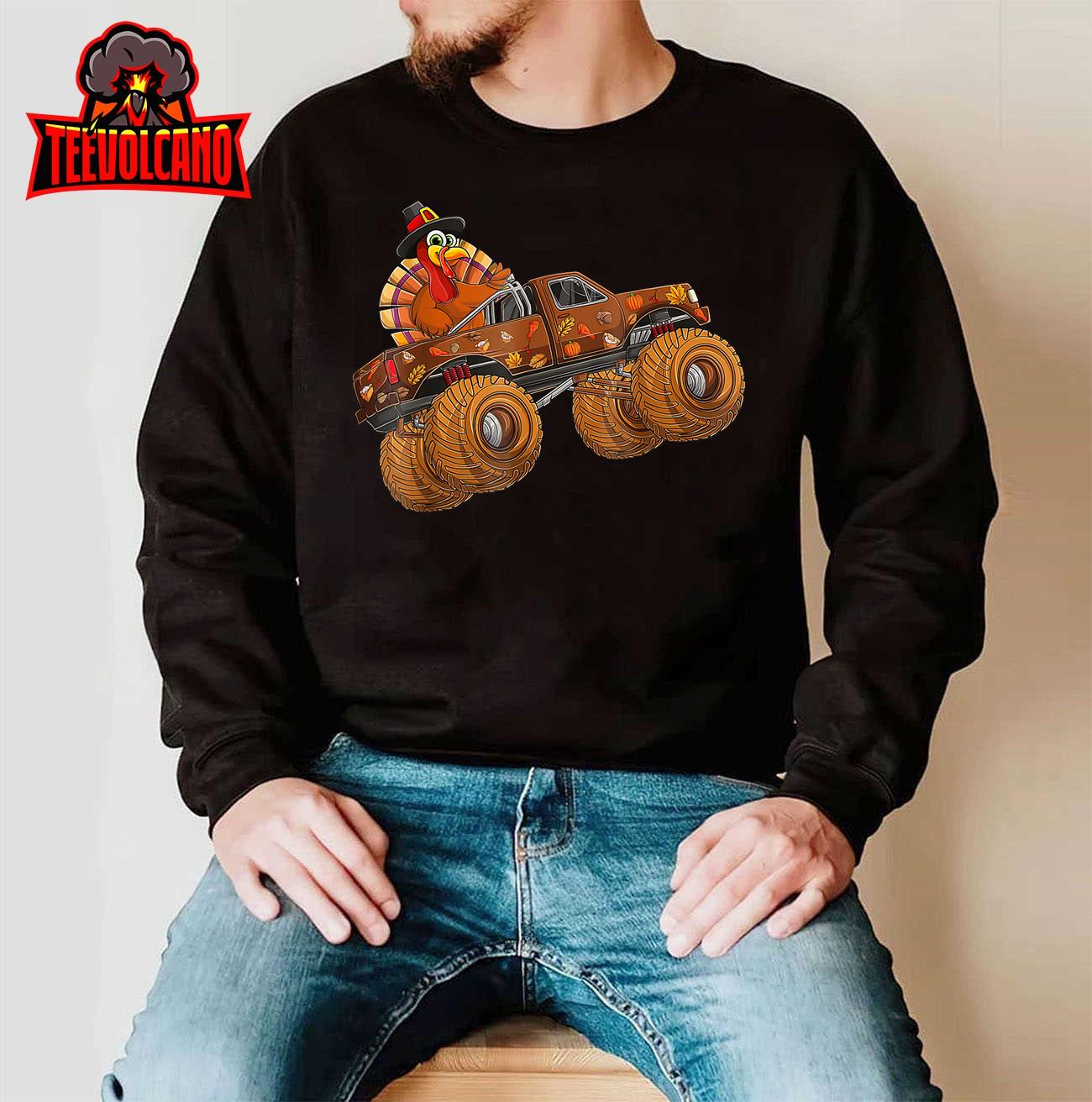 Happy Thanksgiving Riding Monster Truck Turkey Fall Autumn T-Shirt