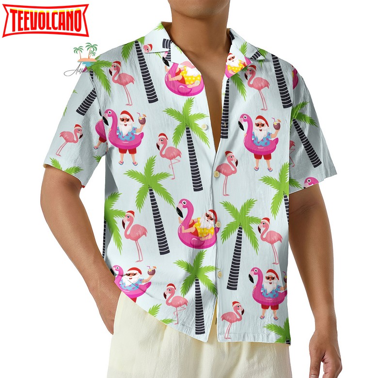 Holiday Santa Claus Christmas Hawaiian Shirt, Flamingo Hawaii Shirt, Hawaiian Aloha Shirt