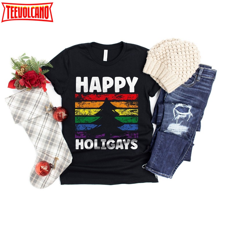 LGBTQ Christmas Happy Holigays Shirt, Merry Gaymas T-Shirt