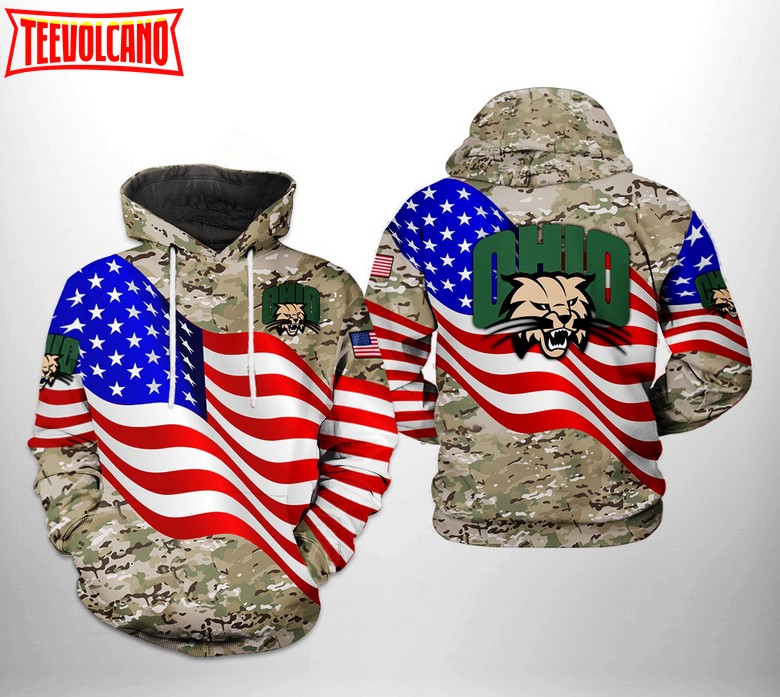 Ohio Bobcats NCAA US Flag Camo Veteran 3D Printed Hoodie