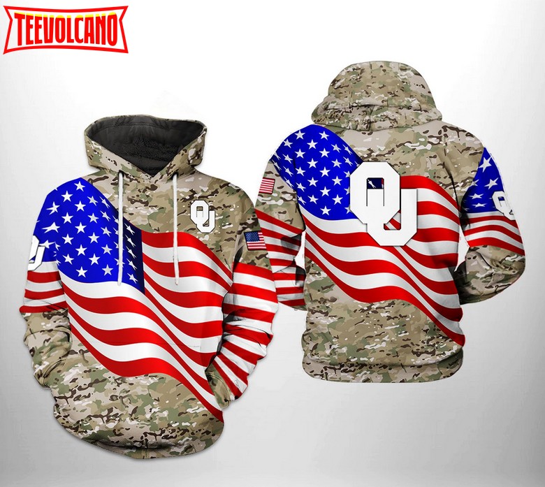 Oklahoma Sooners NCAA US Flag Camo Veteran 3D Printed Hoodie