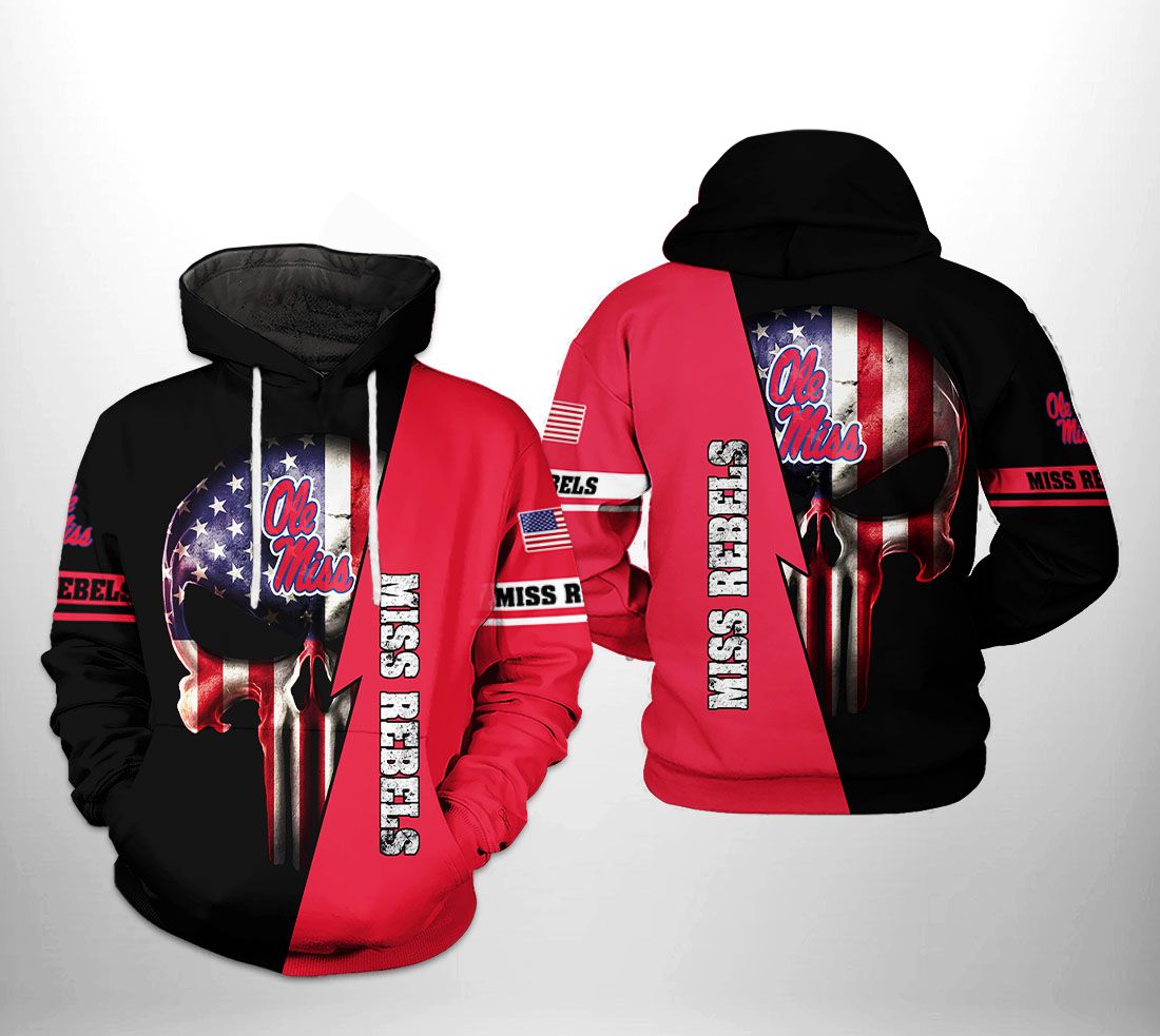 Ole Miss Rebels NCAA US Flag Skull 3D Printed Hoodie