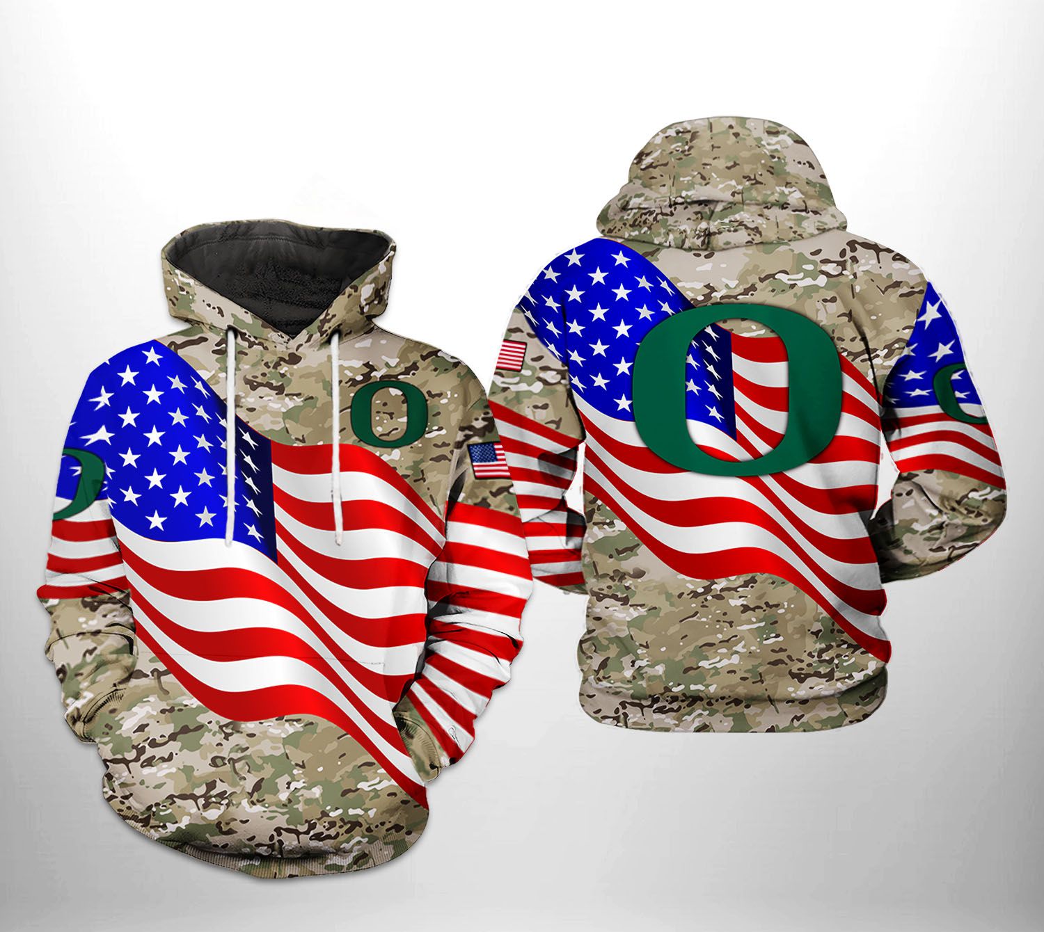 Oregon Ducks NCAA US Flag Camo Veteran 3D Printed Hoodie