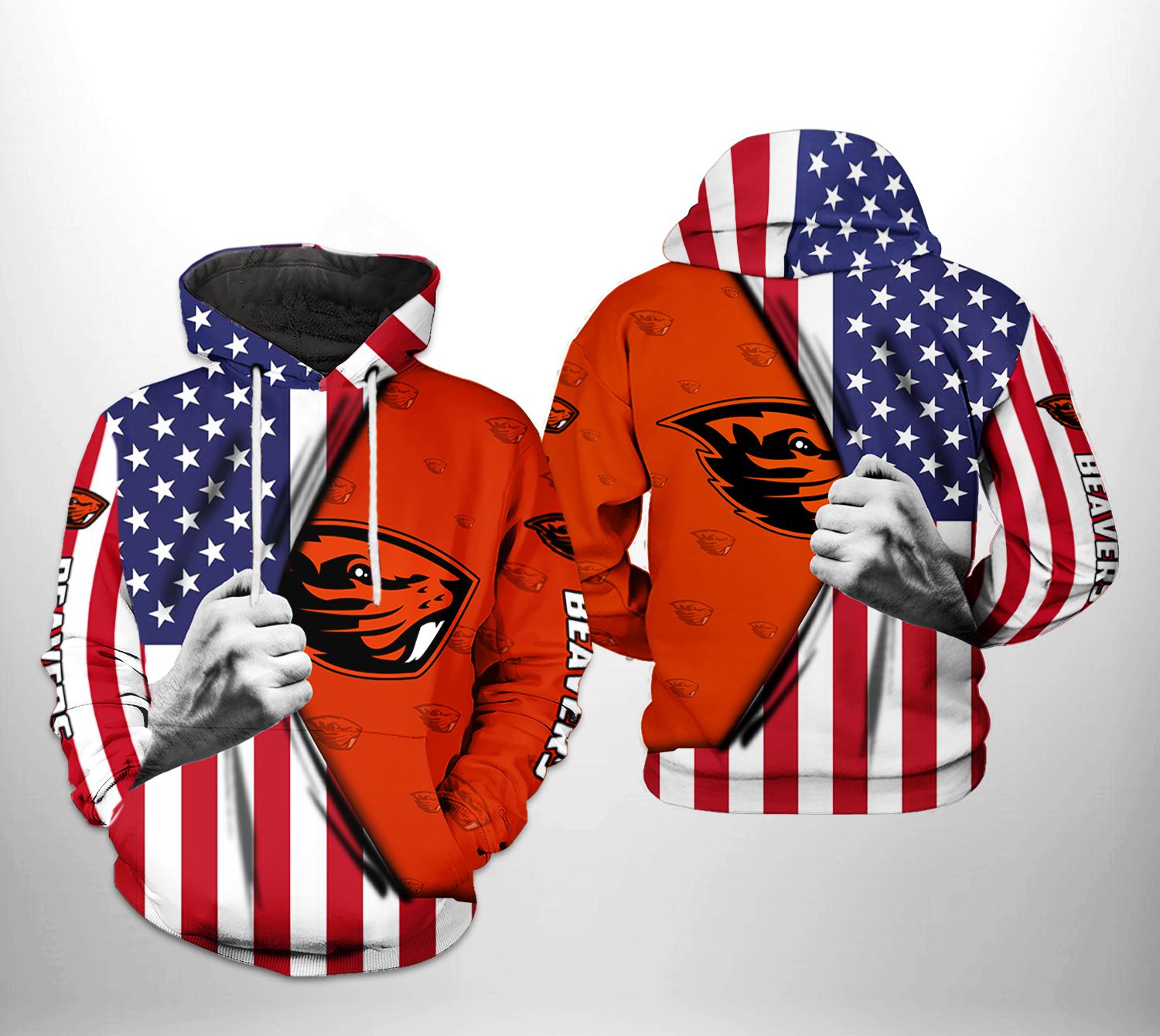 Oregon State Beavers NCAA US Flag 3D Printed Hoodie