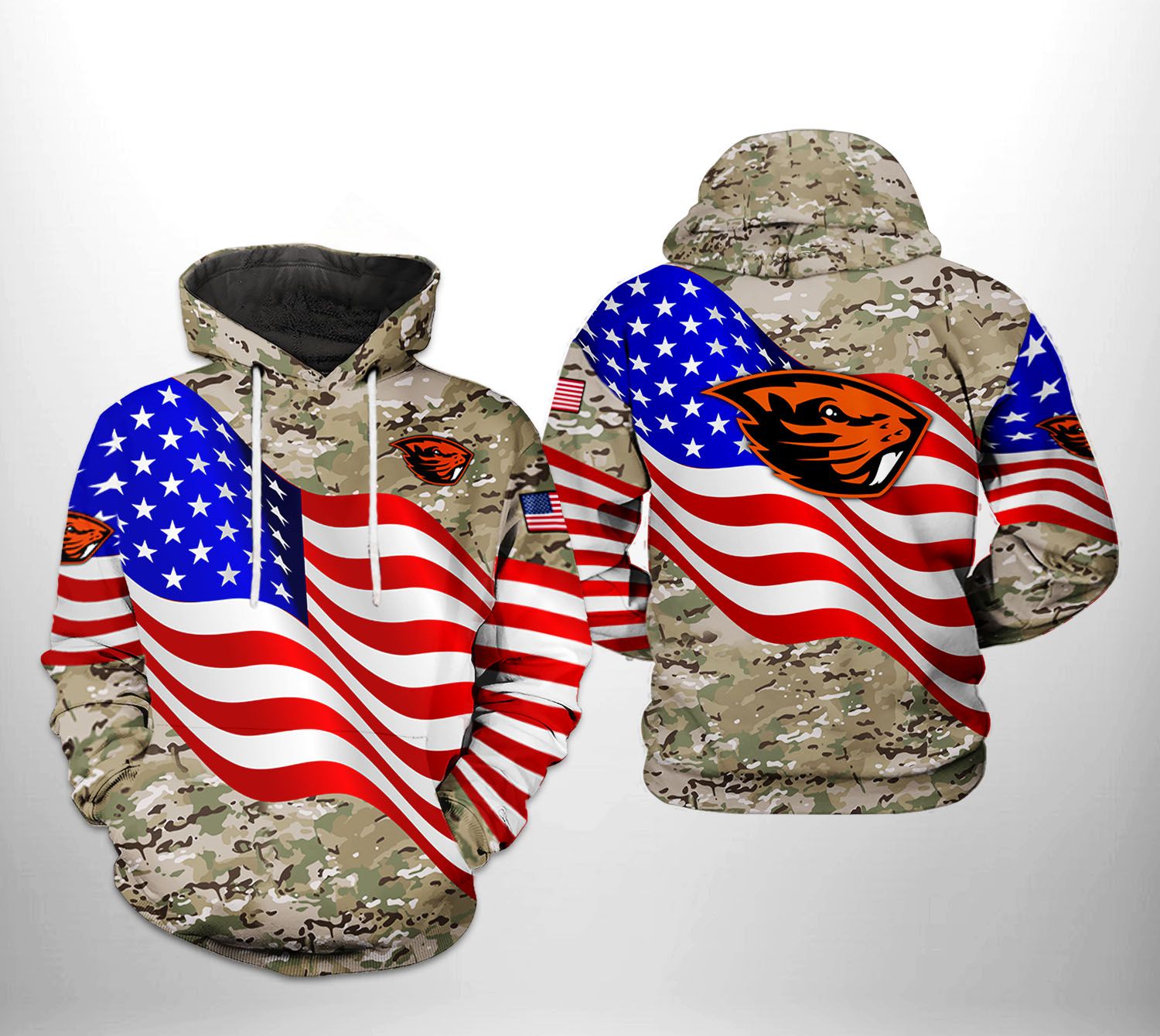 Oregon State Beavers NCAA US Flag Camo Veteran 3D Printed Hoodie