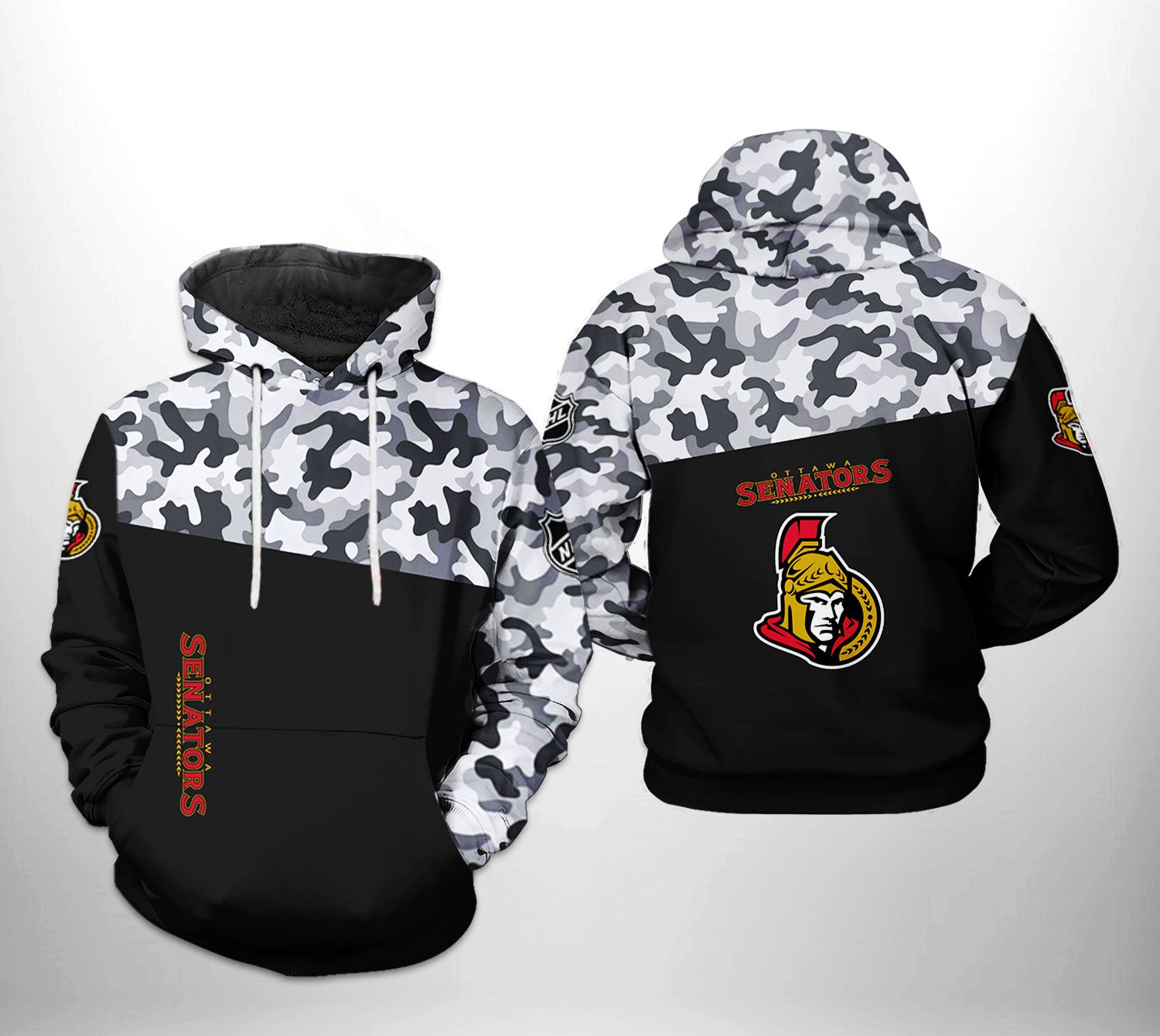 Ottawa Senators NHL Camo Veteran 3D Printed Hoodie