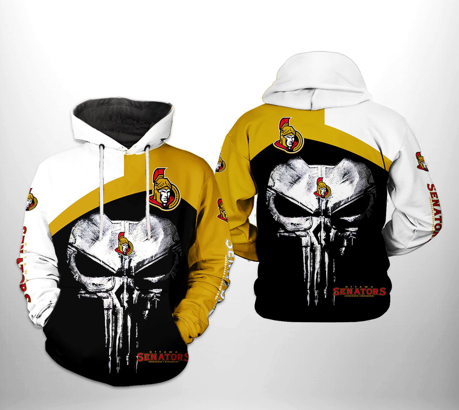 Ottawa Senators NHL Skull Punisher 3D Printed Hoodie