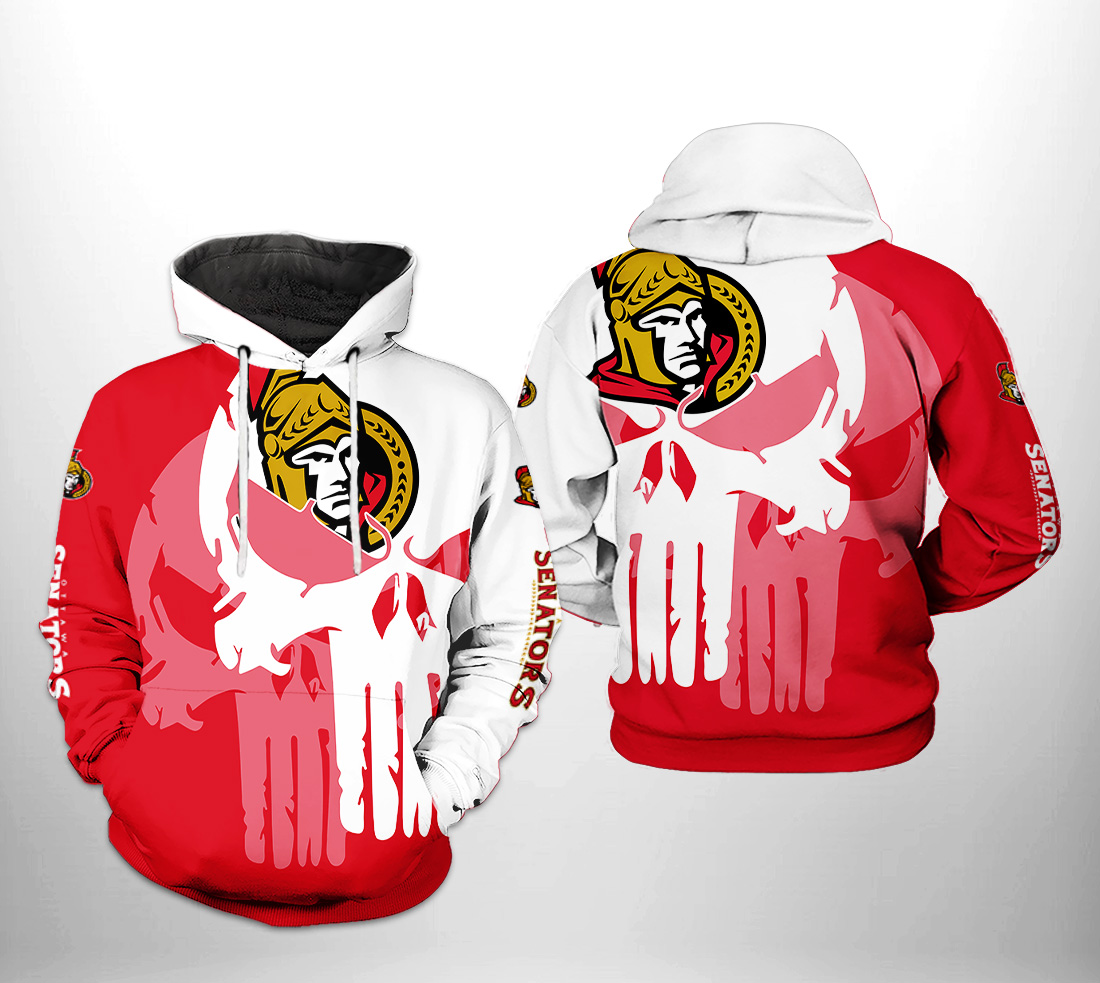 Ottawa Senators NHL Team Skull 3D Printed Hoodie