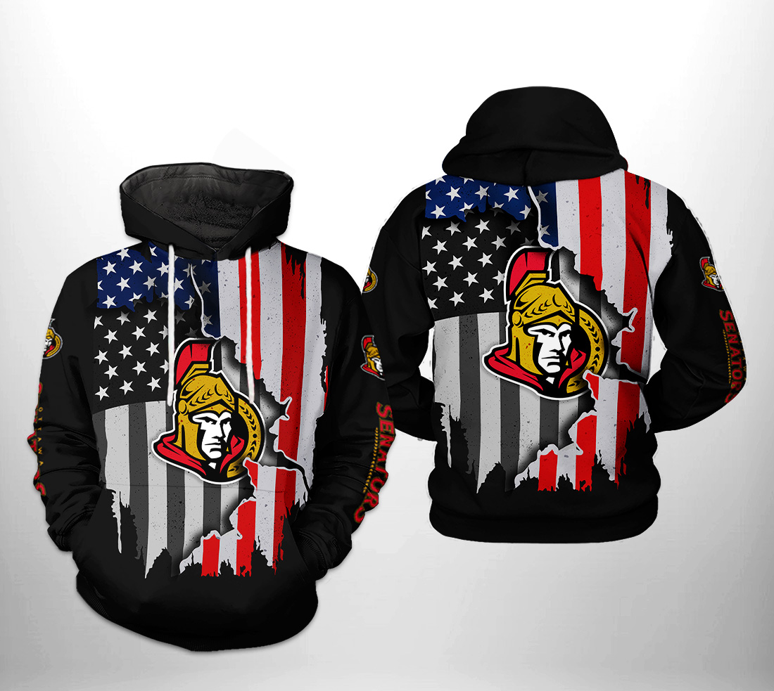 Ottawa Senators NHL US FLag Team 3D Printed Hoodie