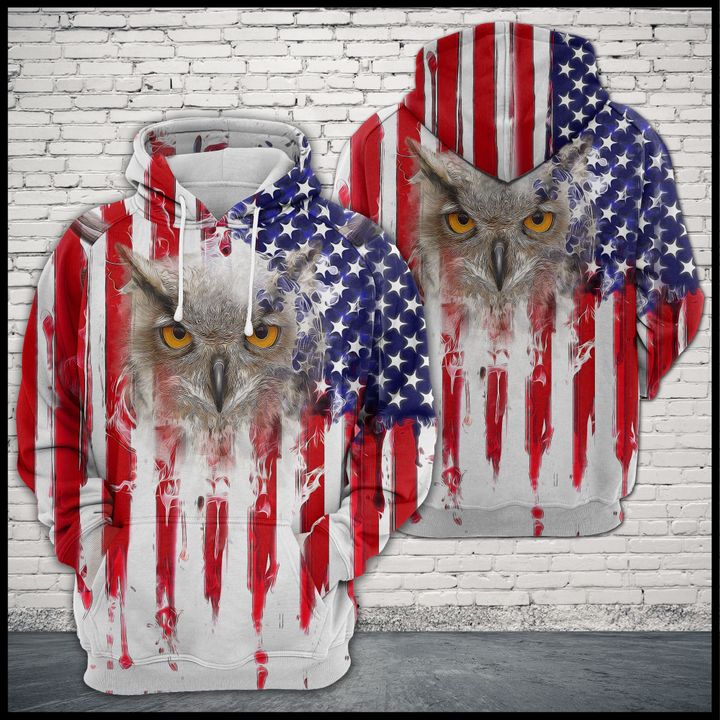 Owl Usa Flag 3D Printed Hoodie