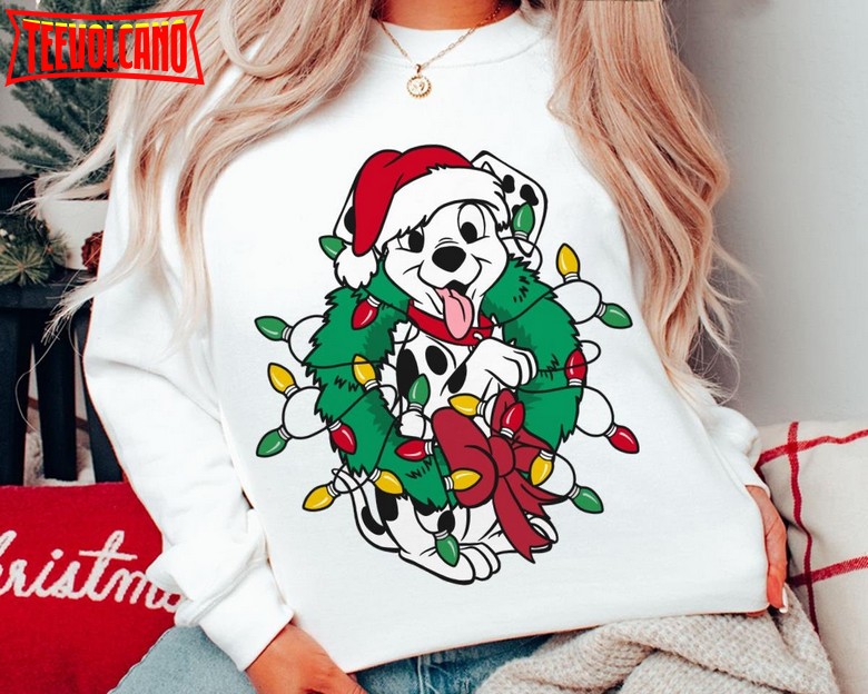 Puppy 101 Dalmatians Hug Wreath Shirt Christmas Xmas Snow T-shirt