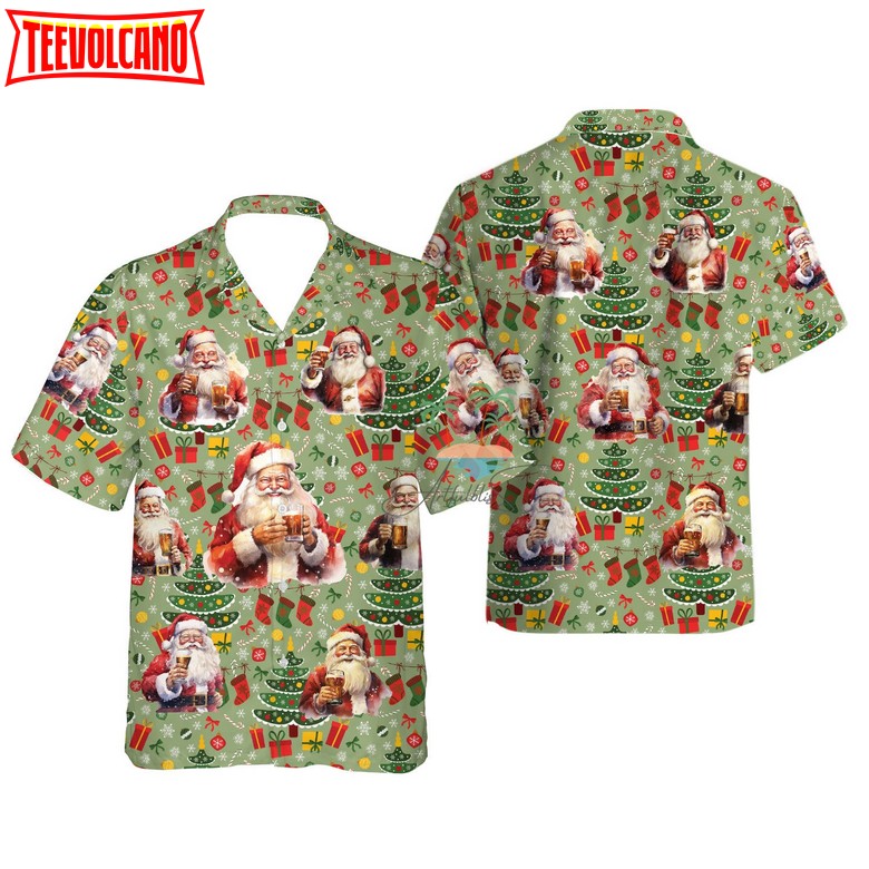 Santa Claus Beer Hawaiian Shirt, Santa Drinking Hawaii Shirts, Funny Santa Beach Hawaii Shirt