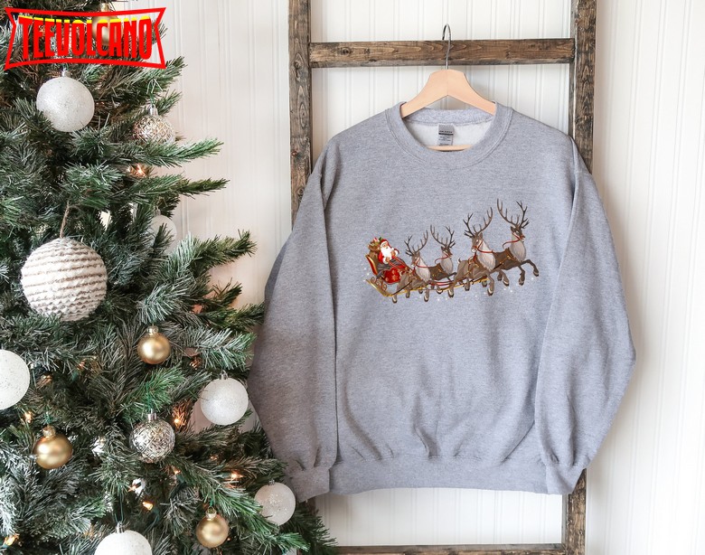 Santa Claus Christmas Shirt, Retro Vintage Christmas Reindeer Shirt