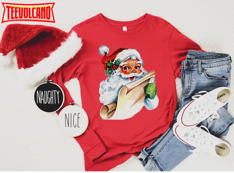 Santa Claus with List Tee Retro Christmas Shirt, Vintage Holiday T Shirt