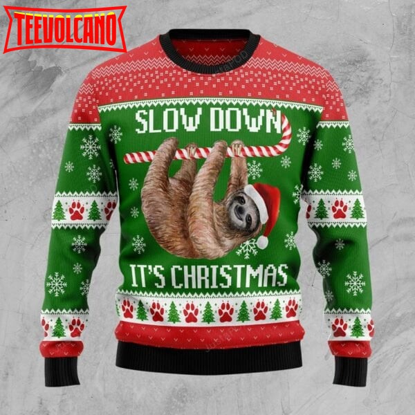 Sloth Slow Down Ugly Christmas Sweater, Xmas Jumper Holiday Pullover