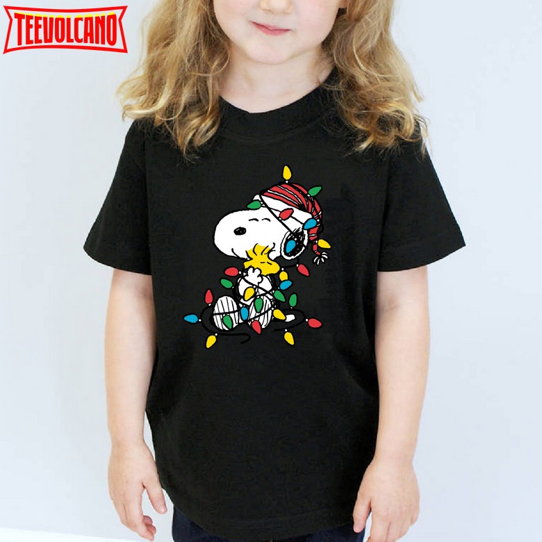 Snoopy Christmas Lights Shirt, Snoopy & Woodstock Shirt, Cartoon Dog Shirt