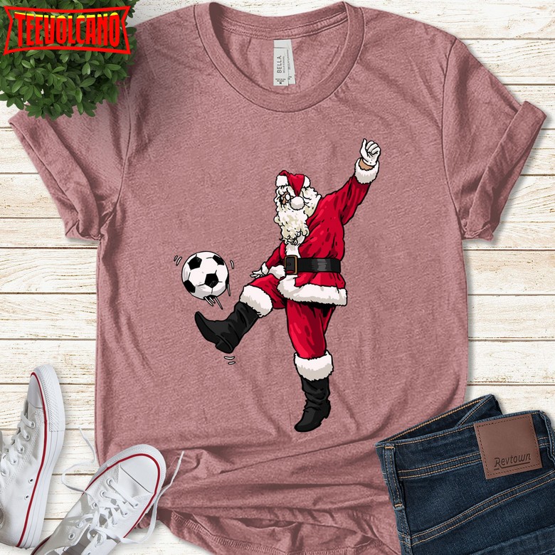 Soccer Christmas Shirt Boys Men Santa Bicycle Kick Christmas T-Shirt