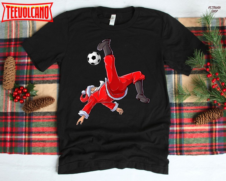 Soccer Christmas Shirt Boys Men Santa Bicycle Kick Xmas Gift T-Shirt