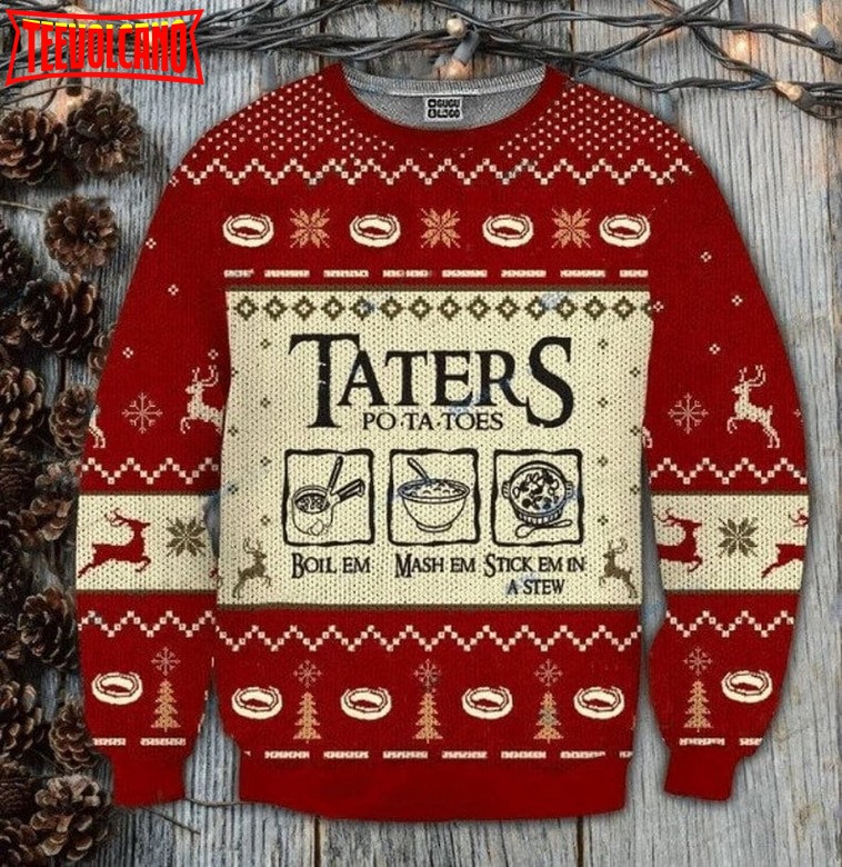 Taters Potatoes Red Ugly Christmas Sweater, Xmas Sweater, Ugly Sweater 2023