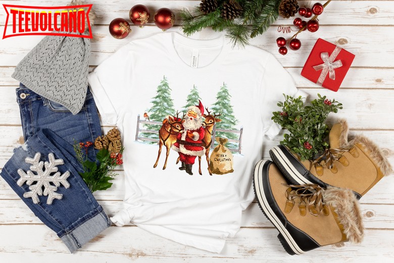 Vintage Retro Christmas Shirt, Santa Tee, Reindeer Tee, Holiday Tee