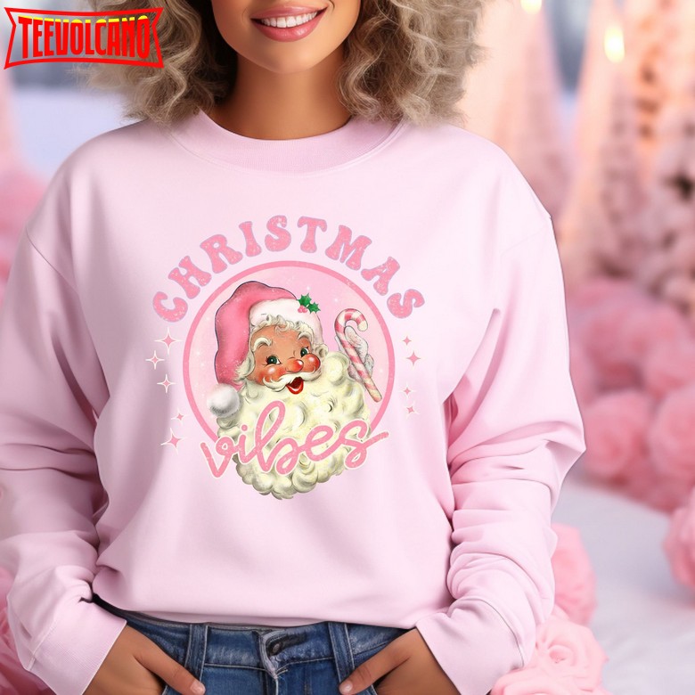 Vintage Retro Pink Santa Christmas Shirt, Whimsical Cute Santa Shirt