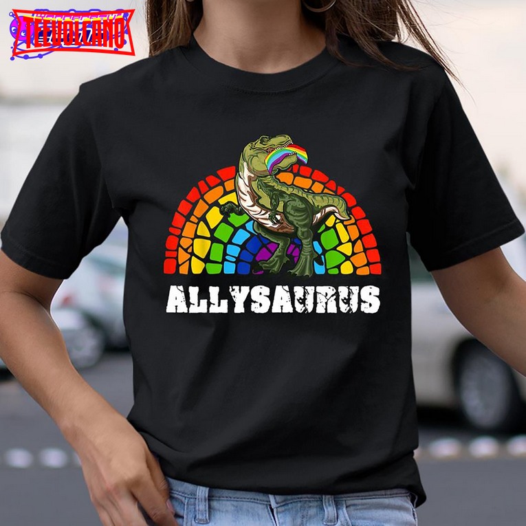 Allysaurus Dinosaur In Rainbow Flag For Ally LGBT Pride Vintage Sweatshirt