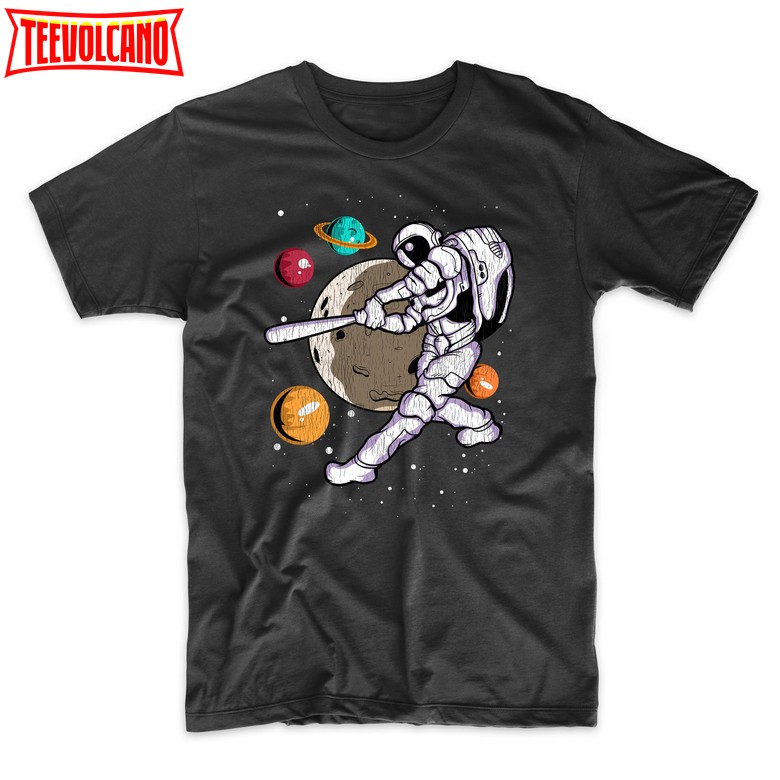 Baseball Batter Astronaut Outer Space Spaceman Distressed T-Shirt