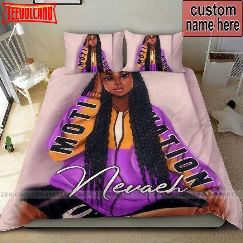 Black Girl Long Hair African Custom Name Duvet Cover Bedding Set