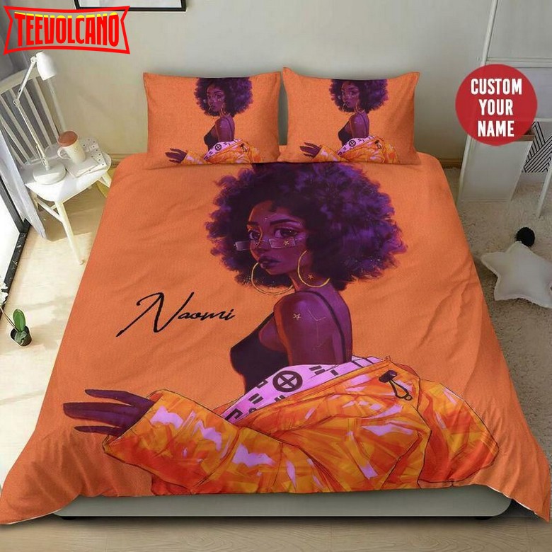 Black Girl Love Orange Custom Name Duvet Cover Bedding Set