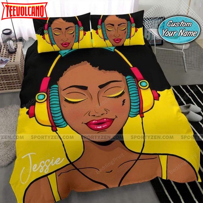 Black Girl Music Custom Name Duvet Cover Bedding Set