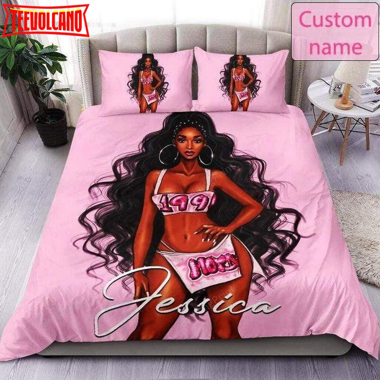 Black Girl Pink Beautiful Custom Name Duvet Cover Bedding Set
