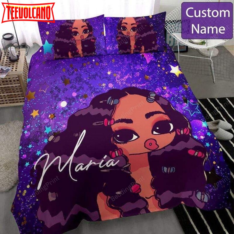 Black Girl Purple Galaxy Custom Name Duvet Cover Bedding Set