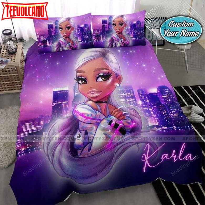 Black Girl Purple White Hair Custom Name Duvet Cover Bedding Set