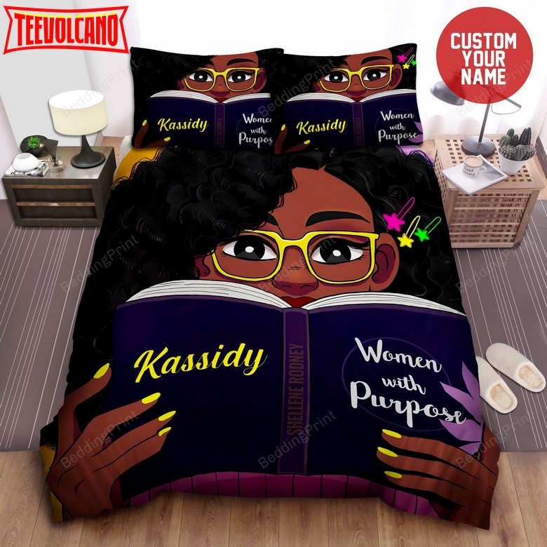Black Girl Reading Book Custom Name Duvet Cover Bedding Set