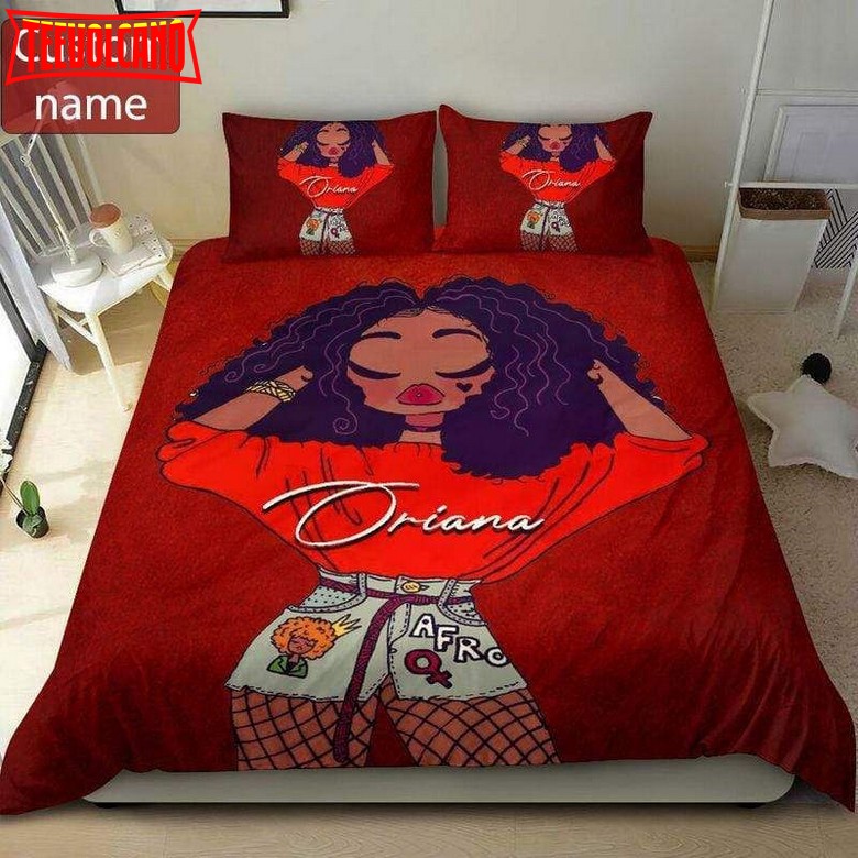 Black Girl Red Custom Name Duvet Cover Bedding Set