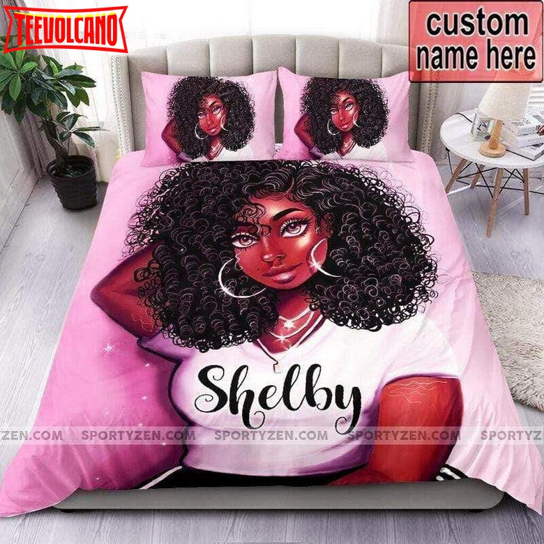Black Girl With Curly Hair African Custom Name Bedding Set