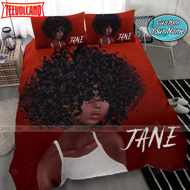 Black Gorgeous Girl In Red Background Personalized Custom Name Bedding Set