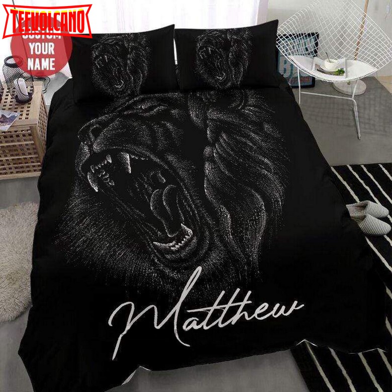 Black Lion Face Art Personalized Custom Bedding Set With Your Name