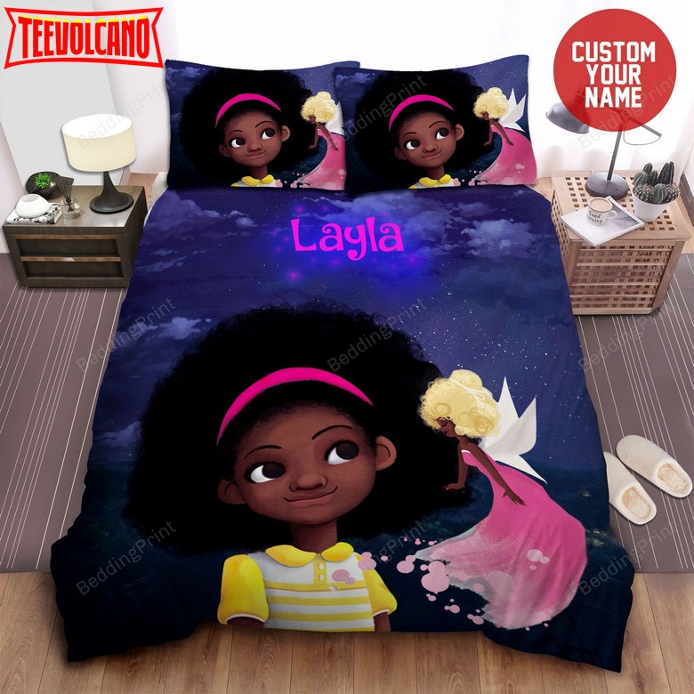 Black Little Girl And Black Fairy Black Girl Magic Custom Name Bedding Set